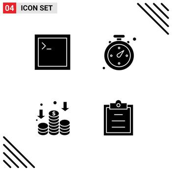 paquete de 4 signos y símbolos de glifos sólidos modernos para medios de impresión web como código portapapeles brújula finanzas texto elementos de diseño de vectores editables