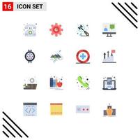 User Interface Pack of 16 Basic Flat Colors of gauge online search customer communication Editable Pack of Creative Vector Design Elements