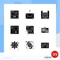 Set of 9 Vector Solid Glyphs on Grid for card game building fun joystick Editable Vector Design Elements