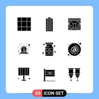 Group of 9 Solid Glyphs Signs and Symbols for health siren show red emergency Editable Vector Design Elements