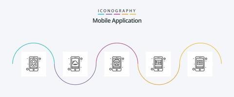 paquete de iconos de la línea 5 de aplicaciones móviles que incluye aplicaciones. comprar. control. aplicación vector