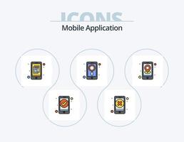 paquete de iconos llenos de línea de aplicaciones móviles 5 diseño de iconos. medios de comunicación. dispositivo. aplicación configuración. engranaje vector