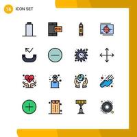 Modern Set of 16 Flat Color Filled Lines and symbols such as missed premiere education opening movie Editable Creative Vector Design Elements