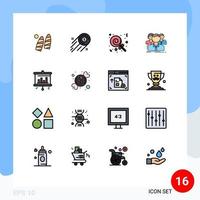 Flat Color Filled Line Pack of 16 Universal Symbols of projector online candies team multiplayer Editable Creative Vector Design Elements