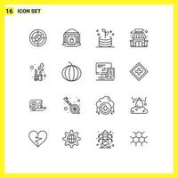 16 Universal Outlines Set for Web and Mobile Applications cosmetic supermarket security store building Editable Vector Design Elements
