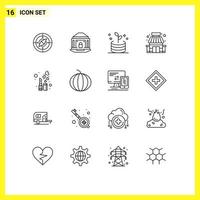 16 Universal Outlines Set for Web and Mobile Applications cosmetic supermarket security store building Editable Vector Design Elements