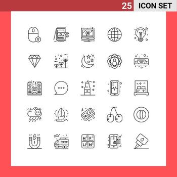 grupo de símbolos de icono universal de 25 líneas modernas de sistema de globo de bulbo elementos de diseño de vector editables de problema global