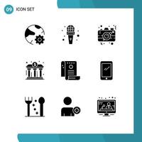 Set of 9 Vector Solid Glyphs on Grid for power banking reporter bank picture Editable Vector Design Elements