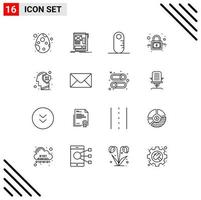 Modern Set of 16 Outlines and symbols such as human brain development secure closed Editable Vector Design Elements