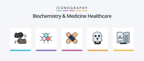 la línea de atención médica de bioquímica y medicina llenó un paquete de 5 iconos, incluido el teléfono. médico. virtual. laboratorio. microscopio. diseño de iconos creativos vector