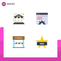 4 Universal Flat Icon Signs Symbols of bank line building setting game Editable Vector Design Elements