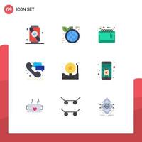 User Interface Pack of 9 Basic Flat Colors of bell alarm grand sale call phone Editable Vector Design Elements