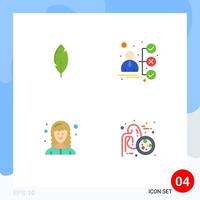 paquete de 4 iconos planos modernos, signos y símbolos para medios de impresión web, como el maletín de desarrollador web femenino de plumas, elementos de diseño de vectores editables para enfermedad pulmonar candidata