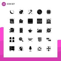 User Interface Pack of 25 Basic Solid Glyphs of cpu multimedia candy cane media disk Editable Vector Design Elements