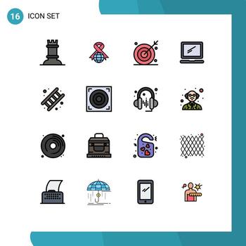Pack of 16 Modern Flat Color Filled Lines Signs and Symbols for Web Print Media such as laptop device ambition monitor shooting target Editable Creative Vector Design Elements