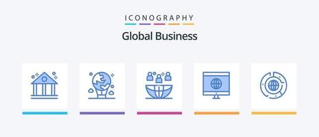 Global Business Blue 5 Icon Pack Including business. learning. freelance. global. outsourcing. Creative Icons Design vector