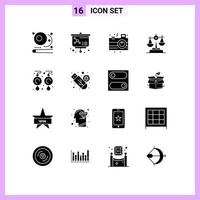 16 Universal Solid Glyphs Set for Web and Mobile Applications jewel earrings celebration baluance justice Editable Vector Design Elements