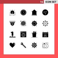 Pictogram Set of 16 Simple Solid Glyphs of secure camera home pointer direction Editable Vector Design Elements