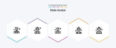 avatar masculino paquete de iconos de 25 líneas que incluye reparación. mecánico. asistente. hombre. mano de obra vector