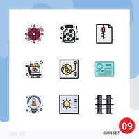 9 Thematic Vector Filledline Flat Colors and Editable Symbols of audio player document music shopping Editable Vector Design Elements