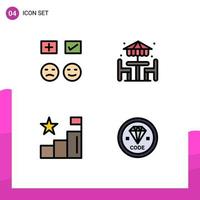 4 User Interface Filledline Flat Color Pack of modern Signs and Symbols of emojis analysis tick decoration graph Editable Vector Design Elements