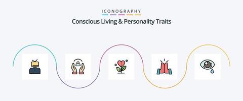 Concious Living And Personality Traits Line Filled Flat 5 Icon Pack Including friends. best. people. love. growth vector