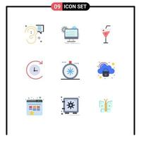 Pictogram Set of 9 Simple Flat Colors of direction time machine edit backup beverage Editable Vector Design Elements