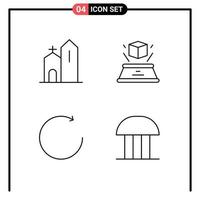 Mobile Interface Line Set of 4 Pictograms of building arrow historic hologram rotate Editable Vector Design Elements