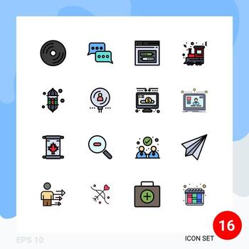 User Interface Pack of 16 Basic Flat Color Filled Lines of holiday christmas message code web Editable Creative Vector Design Elements