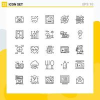 Pack of 25 Modern Lines Signs and Symbols for Web Print Media such as investment expenses interface settings cog Editable Vector Design Elements