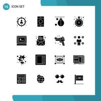 16 Thematic Vector Solid Glyphs and Editable Symbols of timer pocket watch message training boxing Editable Vector Design Elements