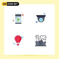 Pack of 4 Modern Flat Icons Signs and Symbols for Web Print Media such as battery hot baloon cam web valentine Editable Vector Design Elements