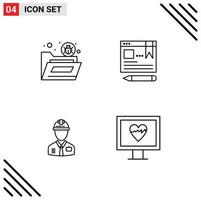 Group of 4 Filledline Flat Colors Signs and Symbols for bug worker security text construction Editable Vector Design Elements