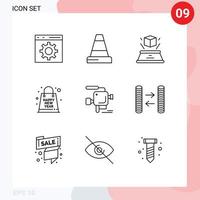 Group of 9 Outlines Signs and Symbols for cinema year hologram souvenir gift Editable Vector Design Elements