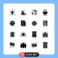 Set of 16 Modern UI Icons Symbols Signs for flow data center chart headset Editable Vector Design Elements