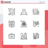 Mobile Interface Outline Set of 9 Pictograms of building tactic money strategy flipchart Editable Vector Design Elements