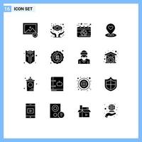 Universal Icon Symbols Group of 16 Modern Solid Glyphs of network heart game pin map Editable Vector Design Elements