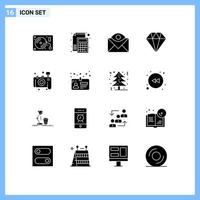 Stock Vector Icon Pack of 16 Line Signs and Symbols for camera diamond paper care email Editable Vector Design Elements