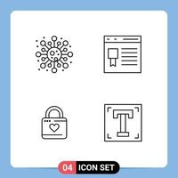 Mobile Interface Line Set of 4 Pictograms of cell lock study development heart Editable Vector Design Elements
