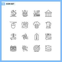 Set of 16 Modern UI Icons Symbols Signs for greece columns party citadel park Editable Vector Design Elements