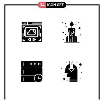 Set of 4 Modern UI Icons Symbols Signs for web page idea candle database opinion Editable Vector Design Elements