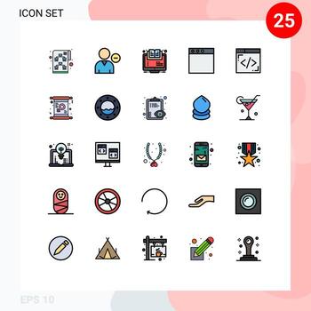 25 User Interface Filled line Flat Color Pack of modern Signs and Symbols of window app user course webinar Editable Vector Design Elements
