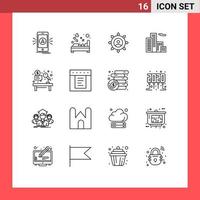 Pictogram Set of 16 Simple Outlines of house apartment love planning corporate Editable Vector Design Elements