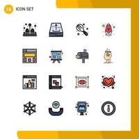 Universal Icon Symbols Group of 16 Modern Flat Color Filled Lines of layout spaceship baking rocket mixer Editable Creative Vector Design Elements