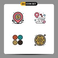 Set of 4 Vector Filledline Flat Colors on Grid for banking party local location business Editable Vector Design Elements