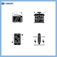 Group of 4 Solid Glyphs Signs and Symbols for retro mobile device china smart phone Editable Vector Design Elements