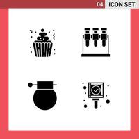 Modern Set of 4 Solid Glyphs Pictograph of cake bomb cupcakes lab war Editable Vector Design Elements