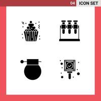 conjunto moderno de 4 pictogramas de glifos sólidos de cake bomb cupcakes lab war elementos de diseño vectorial editables vector