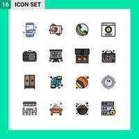 Mobile Interface Flat Color Filled Line Set of 16 Pictograms of photo support ecommerce help chat Editable Creative Vector Design Elements