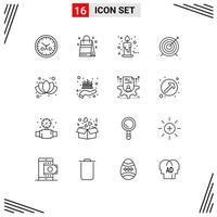 Modern Set of 16 Outlines and symbols such as chinese goal candle dart red Editable Vector Design Elements